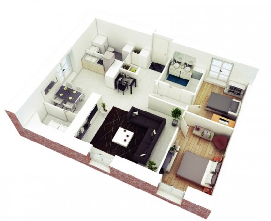 2 planos de apartamentos pequeños de dos habitaciones para inspirarte